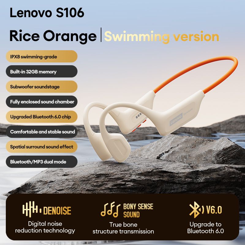 Bone Conduction Running Headphones - Choice Lenovo S106 Knochenleitungs-Kopfhörer, kabelloses MP3-Headset,