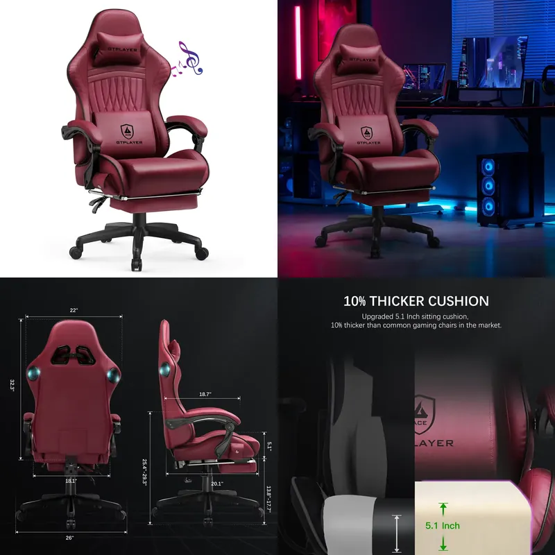 Speakers - GTPLAYER Gaming-Stuhl mit Lautsprechern, ergonomischer Relaxsessel